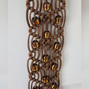 Vintage Boho Chic Faux Leather Macrame Beaded Tie-Closure Belt